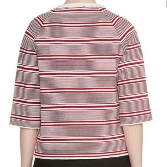 Maje Marco Floral Embroidered Heart Striped Sweater Red x White Size 2 (US M) - Picture 3 of 9